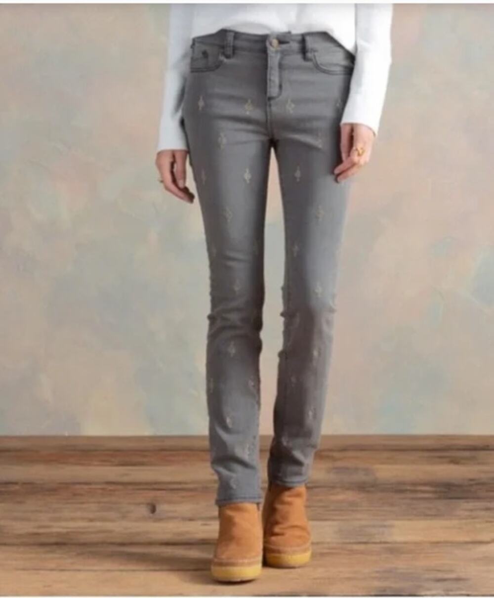 SUNDANCE CATALOG Primrose Gray Sequin Straight Leg Gray Denim Jean // 27